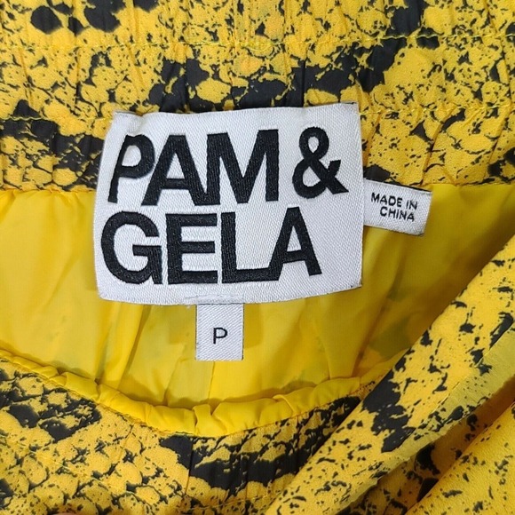 Pam & Gela Snake Print Track Pants Elastic Waist Ankle Zipper‎ Yellow Black P - Picture 8 of 12